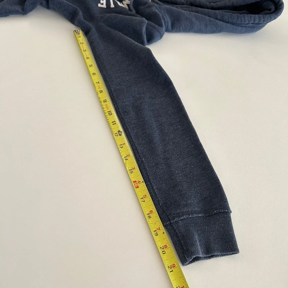 SOLD A&F Abercrombie & Fitch Sz S Navy Blue Logo Graphic Hoodie White Long Sleev - Picture 5 of 9